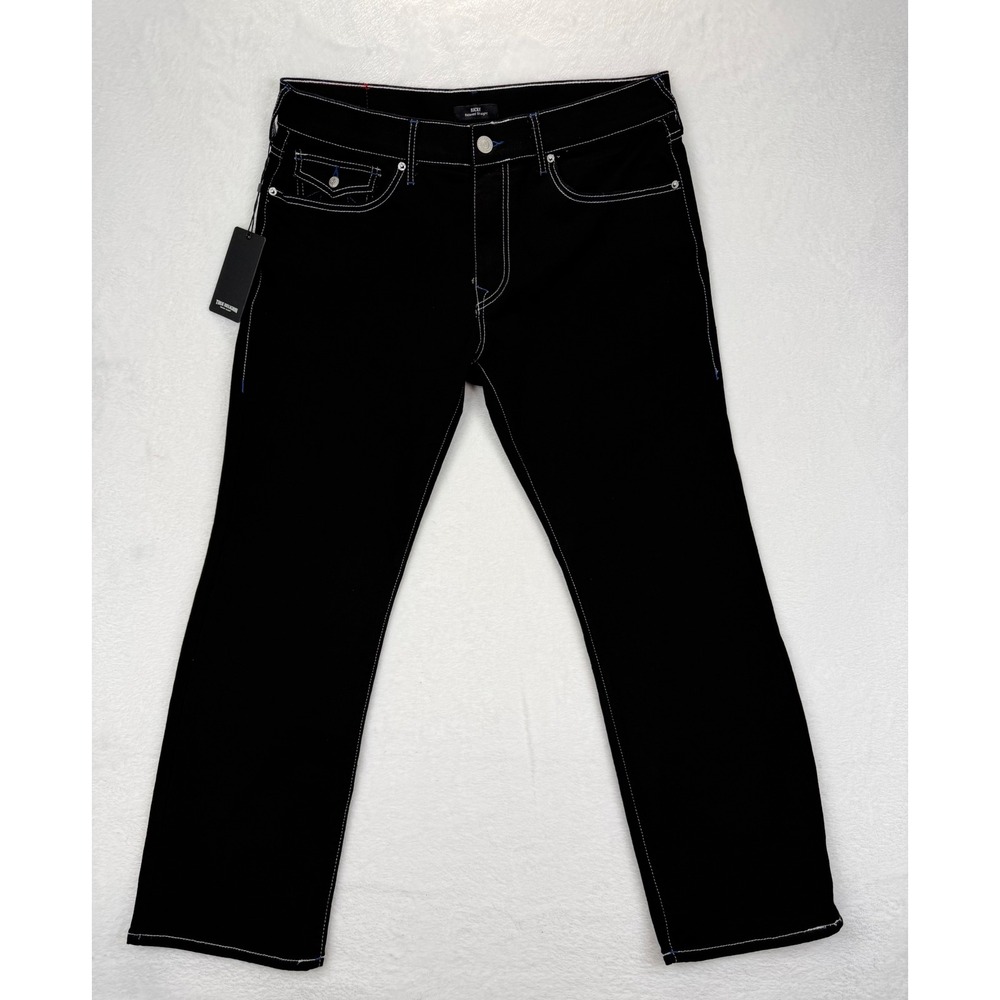 True Religion Ricky Relaxed Straight Jeans Rinse Black Contrast Stitch Mens 36 - Picture 4 of 6